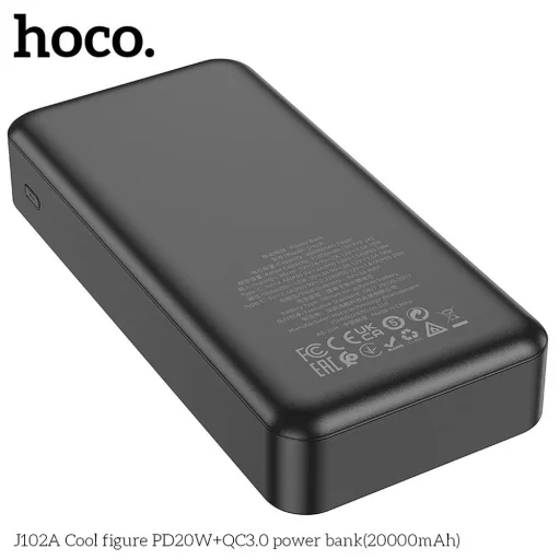 HOCO powerbank 20000 mAh PD QC3.0 3A 20W J102A fekete - 3