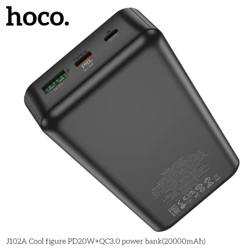 HOCO powerbank 20000 mAh PD QC3.0 3A 20W J102A fekete - 7