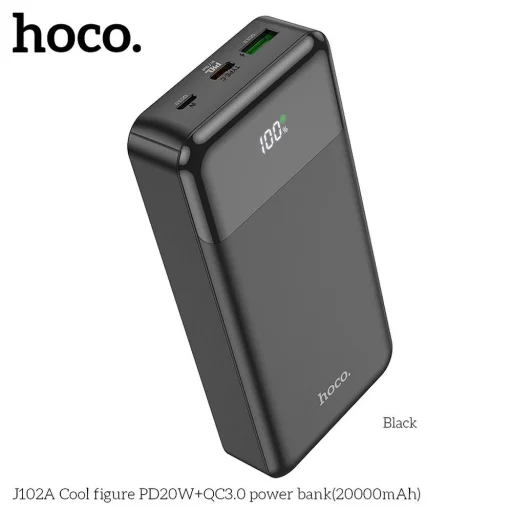 HOCO powerbank 20000 mAh PD QC3.0 3A 20W J102A fekete - 2