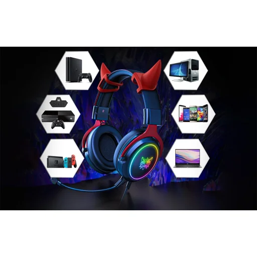 ONIKUMA X10 Gamer Fejhallgató Fekete-piros Ördögszarvak - 4