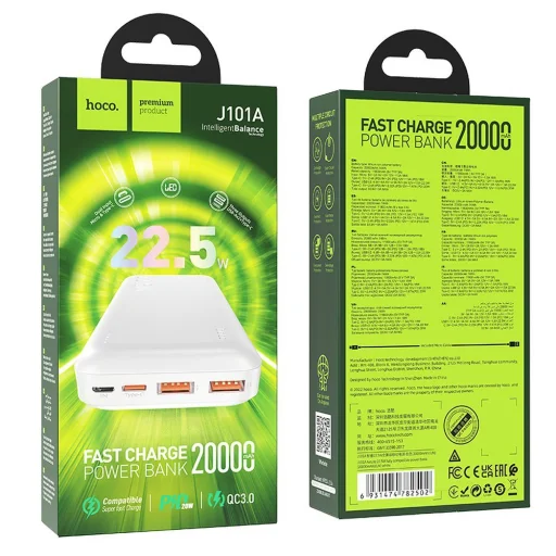 HOCO powerbank 20000 mAh PD QC 3A 22,5W J101A fehér - 2