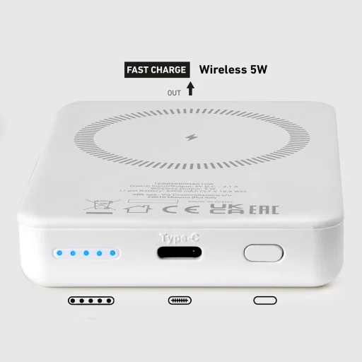 5000 mAh vezeték nélküli mágneses Power Bank Fehér - 9