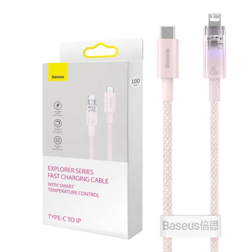 Gyors töltőkábel Baseus USB-C to Lightning Explorer Series 1m, 20W (rózsaszín) - 1