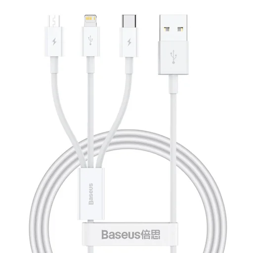 Baseus Superior Data Gyorstöltő USB - M+L+C, 3,5A, 1m (fehér) - 2
