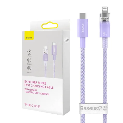 Baseus Explorer Series USB-C / Lightning gyorstöltő kábel 1m, 20W (lila) - 1