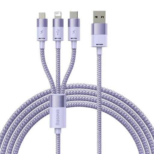 Baseus StarSpeed 3 az 1-ben Type-C USB kábel USB - USB-C + Micro-USB + Lightning, 3,5A, 1.2m (lila) - 2