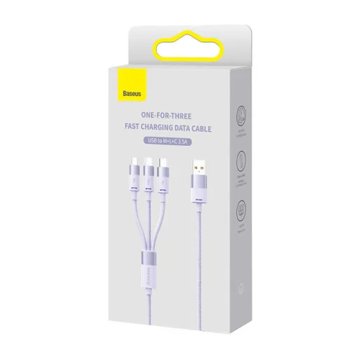 Baseus StarSpeed 3 az 1-ben Type-C USB kábel USB - USB-C + Micro-USB + Lightning, 3,5A, 1.2m (lila) - 6