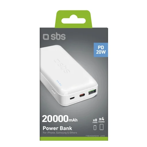 20000 mAh többportos powerbank 20W Power Delivery technológiával Fehér - 2