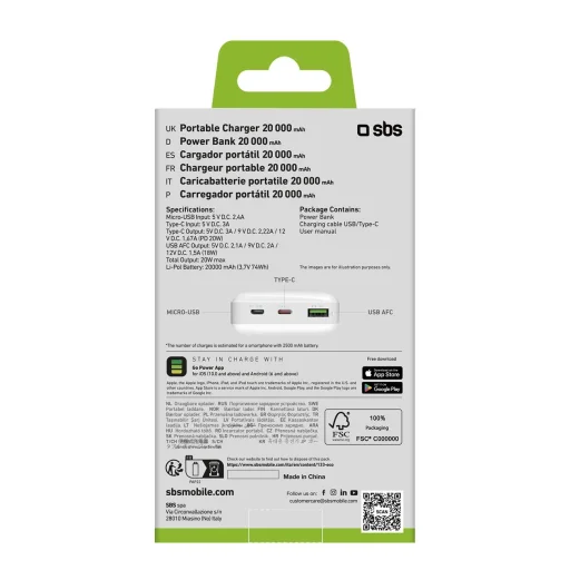 20000 mAh többportos powerbank 20W Power Delivery technológiával Fehér - 3