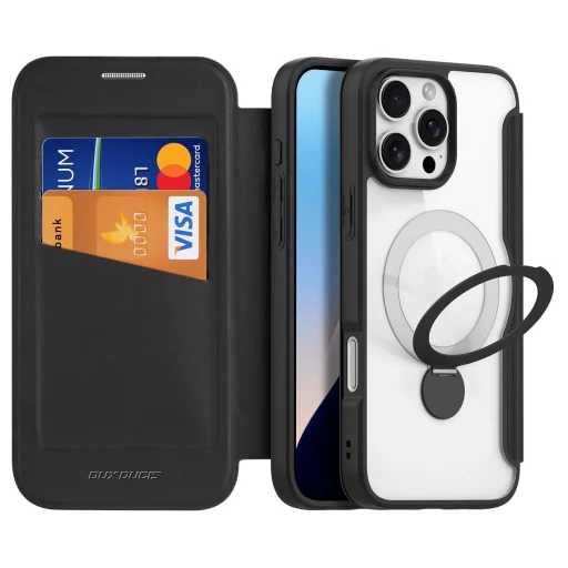 Dux Ducis Skin X Pro iPhone 16 Pro tok MagSafe-fel, fliptok és állvány funkcióval - Fekete - 3