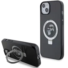  iPhone 14 / 15 / 13 fekete Karl Lagerfeld Ring Stand Karl&Choupette MagSafe tok