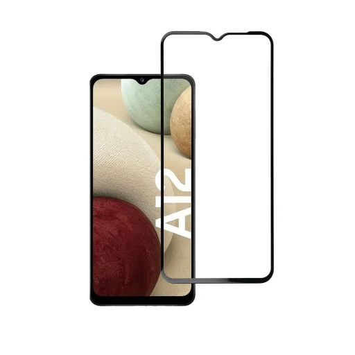 Edzett üveg Blue Star - SAMSUNG A12 Full Face (teljes ragasztóval és kerettel/kis méret) - fekete üvegfólia - 2