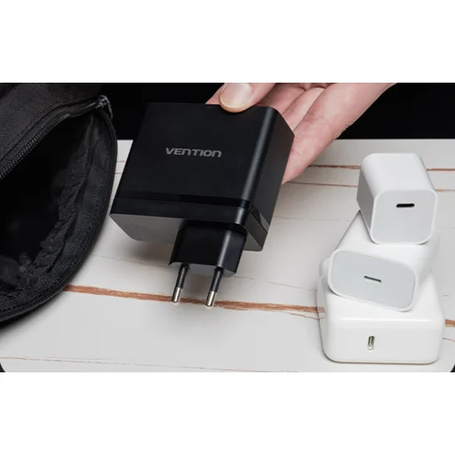 Vention FEGB0-EU hálózati töltő 2xUSB-C 1xUSB-A 100W/100W/30W GaN (fekete) - 3