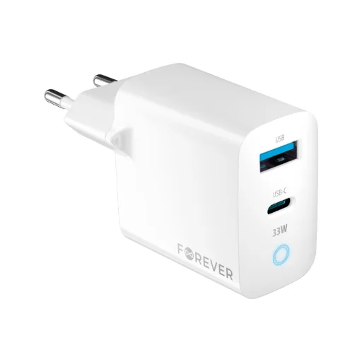 Forever TC-06-33AC GaN PD QC töltő 1x USB-C 1x USB 33W fehér - 1