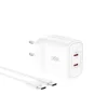XO fali töltő CE08 PD 50W 2x USB-C fehér + USB-C - USB-C kábel thumbnail