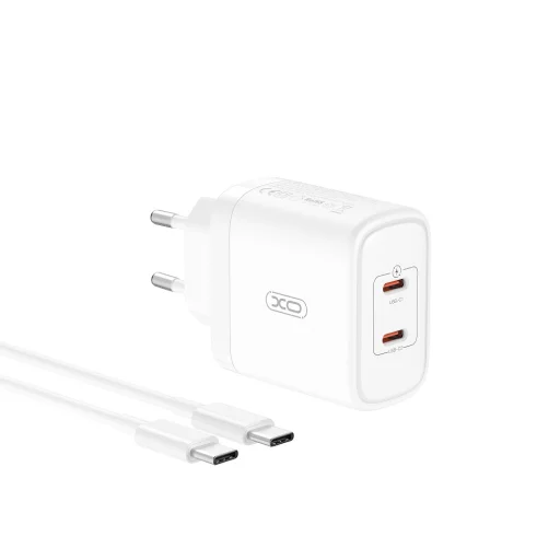 XO fali töltő CE08 PD 50W 2x USB-C fehér + USB-C - USB-C kábel - 1