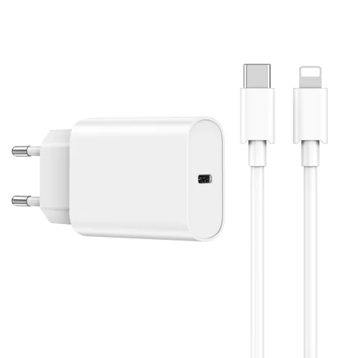 WIWU hálózati töltő Wi-U001 PD 20W 1x USB-C fehér + kábel USB-C - Lightning - 1