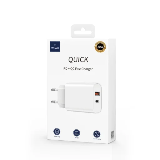 WIWU falitöltő Wi-U002 PD + QC 20W 1x USB 1x USB-C fehér - 5