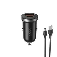 XO autós töltő CC56 PD 30W QC 1x USB 1x USB-C fekete + USB - USB-C kábel