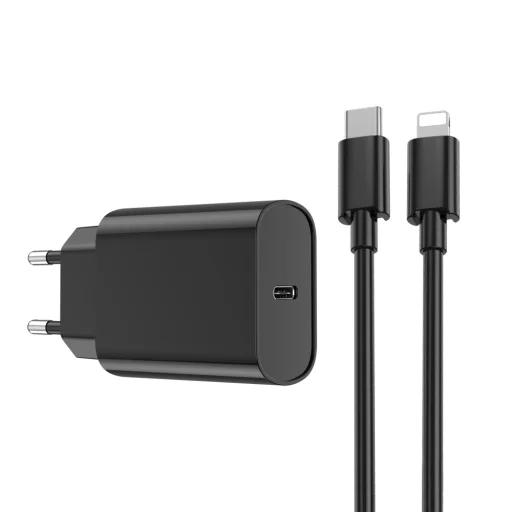 WIWU fali töltő Wi-U001 PD 20W 1x USB-C fekete + kábel USB-C - Lightning - 1