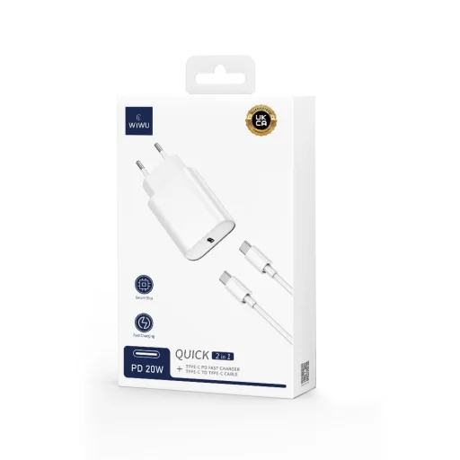 WIWU fali töltő Wi-U001 PD 20W 1x USB-C fekete + USB-C - USB-C kábel - 4
