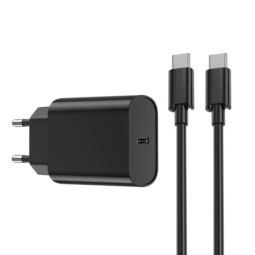 WIWU fali töltő Wi-U001 PD 20W 1x USB-C fekete + USB-C - USB-C kábel - 1