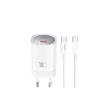 XO fali töltő CE20 PD 30W 1x USB-C fehér + kábel USB-C - USB-C