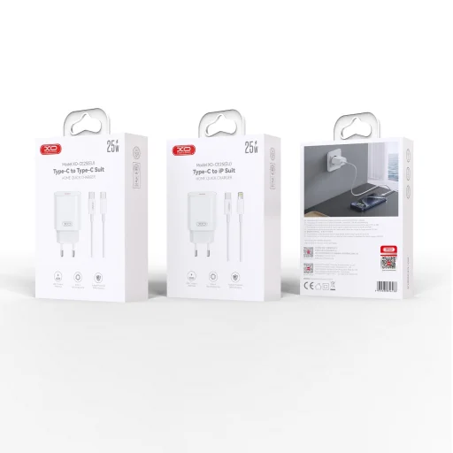 XO fali töltő CE25 PD 25W 1x USB-C fehér + kábel USB-C - USB-C, - 3