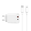 WIWU falitöltő Wi-U002 PD + QC 20W 1x USB 1x USB-C fehér + USB-C - Lightning kábel