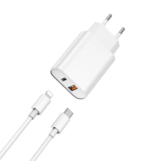 WIWU falitöltő Wi-U002 PD + QC 20W 1x USB 1x USB-C fehér + USB-C - Lightning kábel - 2