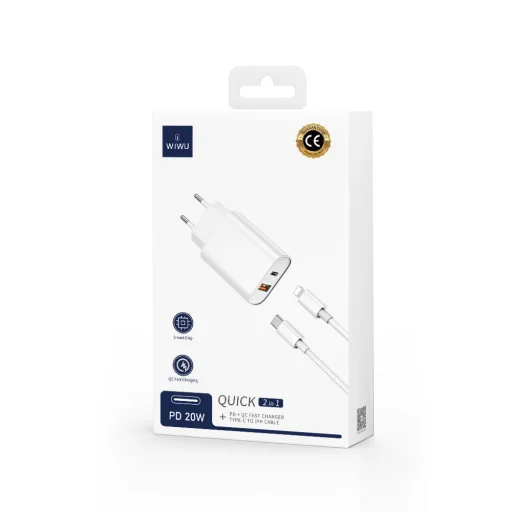 WIWU fali töltő Wi-U002 PD + QC 20W 1x USB 1x USB-C fekete + USB-C - Lightning kábel - 4