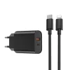 WIWU fali töltő Wi-U002 PD + QC 20W 1x USB 1x USB-C fekete + USB-C - Lightning kábel - 1
