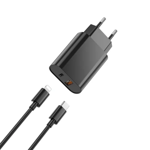 WIWU fali töltő Wi-U002 PD + QC 20W 1x USB 1x USB-C fekete + USB-C - Lightning kábel - 2