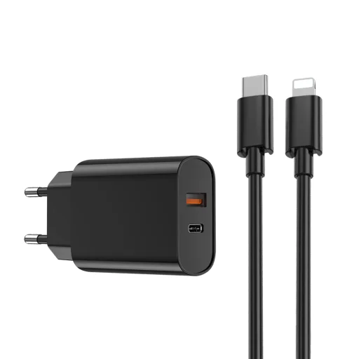 WIWU fali töltő Wi-U002 PD + QC 20W 1x USB 1x USB-C fekete + USB-C - Lightning kábel - 1