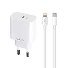 Maxlife MXTC-06-20C PD QC töltő 1x USB-C 20W fehér + USB-C - Lightning kábel 20W