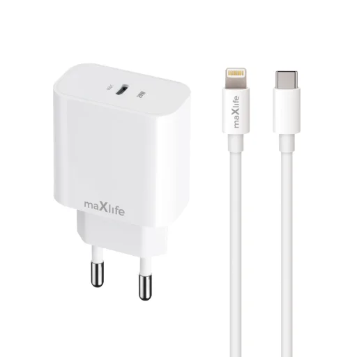 Maxlife MXTC-06-20C PD QC töltő 1x USB-C 20W fehér + USB-C - Lightning kábel 20W - 1