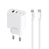 Maxlife MXTC-06-20AC PD QC töltő 1x USB-C 1x USB 20W fehér + USB-C - Lightning kábel 20W