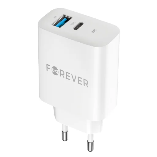 Forever TC-07-30AC PD QC töltő 1x USB-C 1x USB 30W fehér + USB-C - USB-C kábel 60W - 2