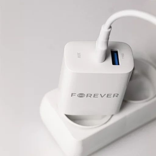 Forever TC-07-30AC PD QC töltő 1x USB-C 1x USB 30W fehér + USB-C - USB-C kábel 60W - 11