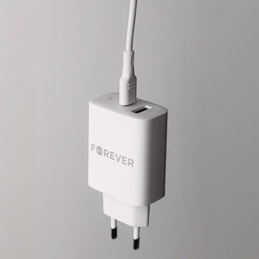 Forever TC-07-30AC PD QC töltő 1x USB-C 1x USB 30W fehér + USB-C - USB-C kábel 60W - 12