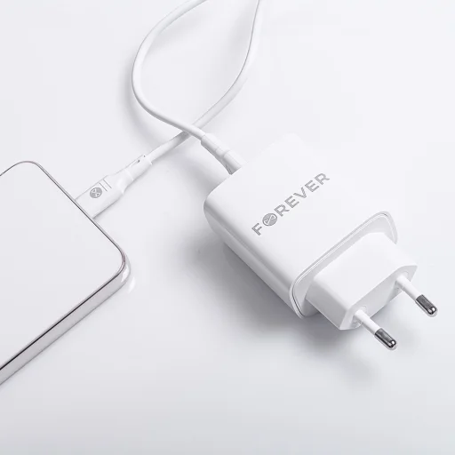 Forever TC-07-30AC PD QC töltő 1x USB-C 1x USB 30W fehér + USB-C - USB-C kábel 60W - 16