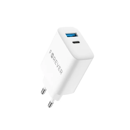 Forever TC-07-30AC PD QC töltő 1x USB-C 1x USB 30W fehér + USB-C - USB-C kábel 60W - 4