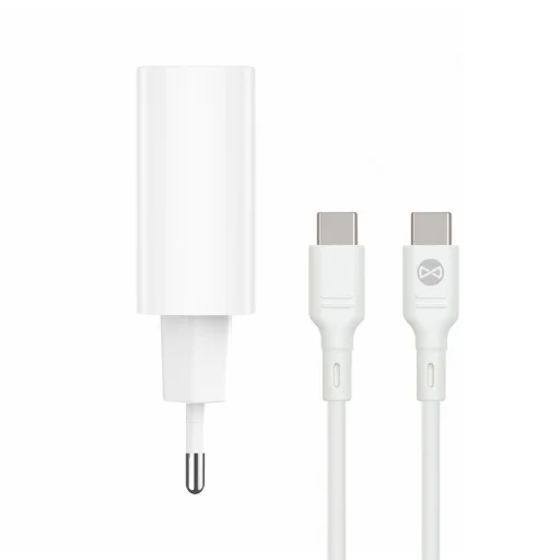 Forever TC-07-30AC PD QC töltő 1x USB-C 1x USB 30W fehér + USB-C - USB-C kábel 60W - 7