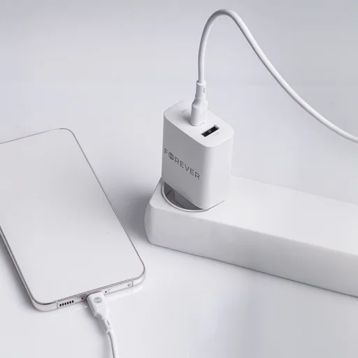 Forever TC-07-30AC PD QC töltő 1x USB-C 1x USB 30W fehér + USB-C - USB-C kábel 60W - 8