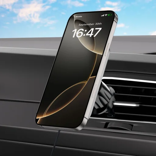 Tech-Protect MM15W-V9 Mágneses MagSafe Műszerfalra és Szellőzőre Rögzíthető Autós Tartó Vezeték Nélküli Töltő 15W Fekete - 7