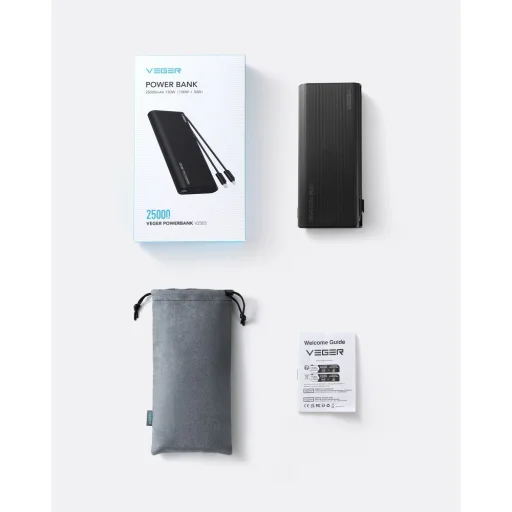 VEGER powerbank 25.000 mAh beépített Type C / Lightning kábelekkel PD 130W TCE130 (W2503) fekete - 13