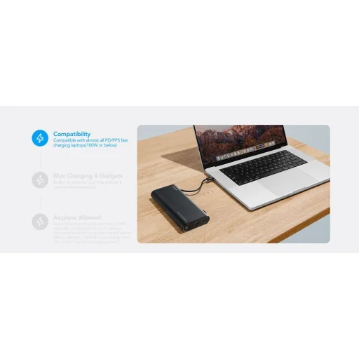 VEGER powerbank 25.000 mAh beépített Type C / Lightning kábelekkel PD 130W TCE130 (W2503) fekete - 19