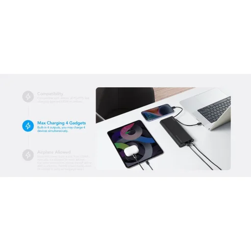 VEGER powerbank 25.000 mAh beépített Type C / Lightning kábelekkel PD 130W TCE130 (W2503) fekete - 20