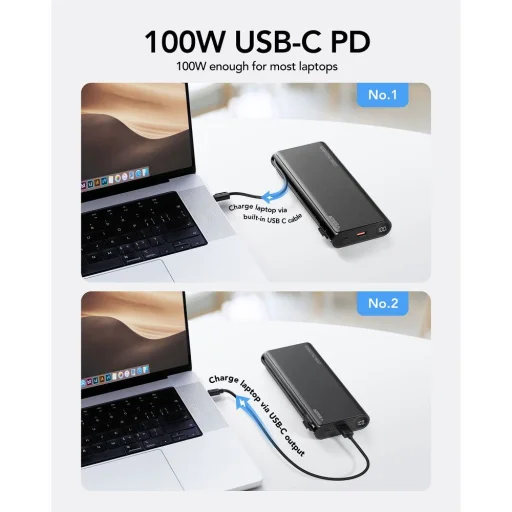 VEGER powerbank 25.000 mAh beépített Type C / Lightning kábelekkel PD 130W TCE130 (W2503) fekete - 7