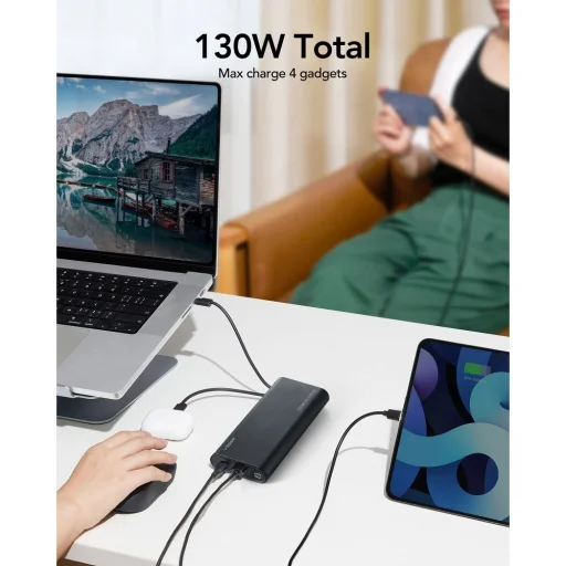 VEGER powerbank 25.000 mAh beépített Type C / Lightning kábelekkel PD 130W TCE130 (W2503) fekete - 9